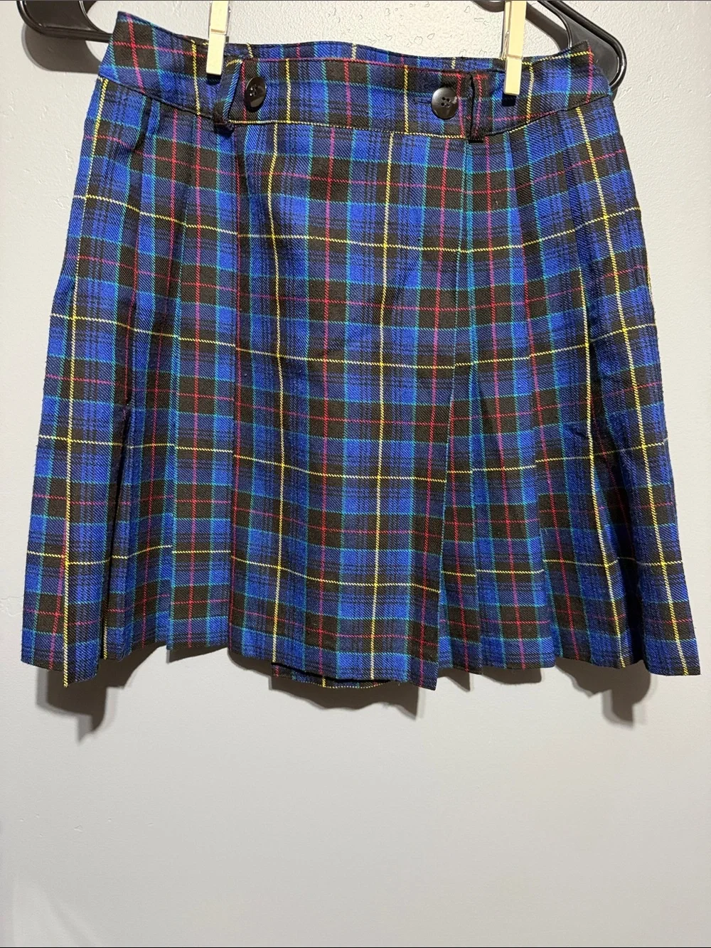 Vintage String Bean Blue Tartan Pleated Skater Mini Skirt